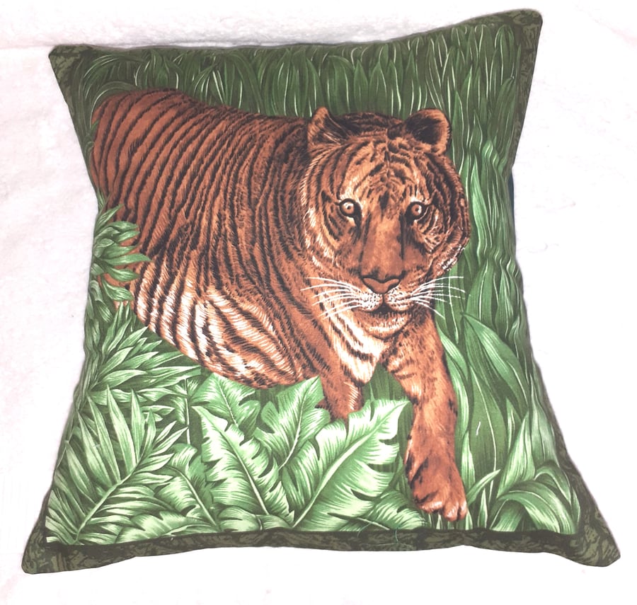 On Safari  magnificent Tiger prowling through undergrowth cushion 
