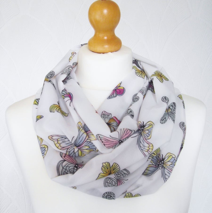 Butterfly infinity scarf loop scarf chiffon scarf butterflies pastel