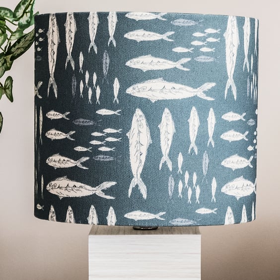 modern handmade fish mackerel design teal contemporary drum lampshade table lamp