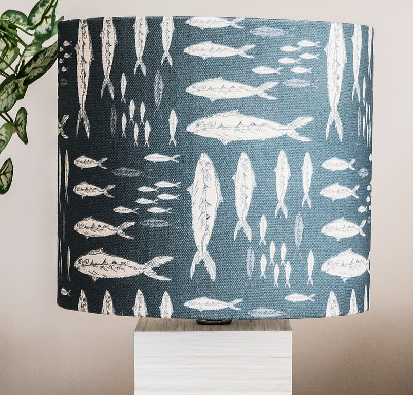 modern handmade fish mackerel design teal contemporary drum lampshade table lamp