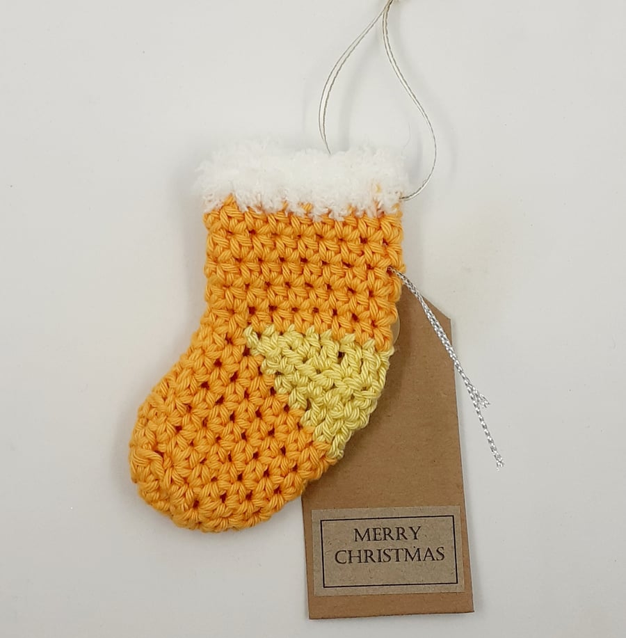Yellow Crochet Stocking Decoration  - Alternative to a Card 