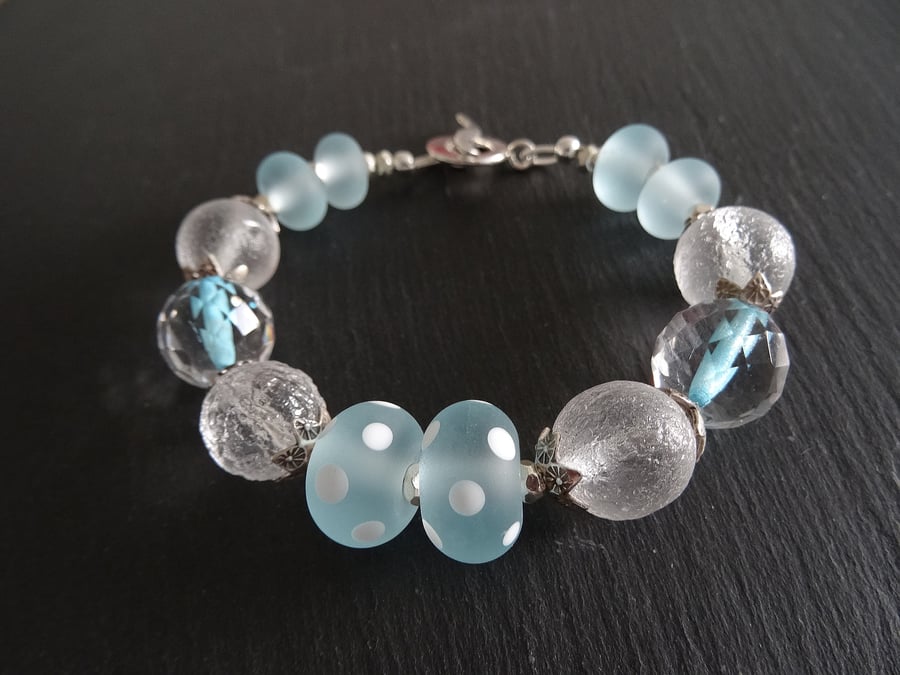 Handmade Lampwork and Hilltribe Silver Bracelet,Czech Glass Bracelet.