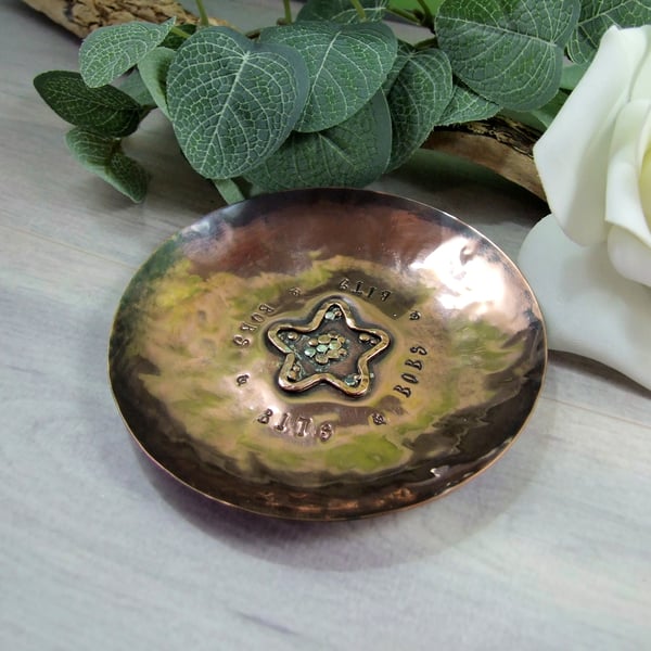 Copper Trinket Bowl - Shallow Dish Stamped Bits & Bobs