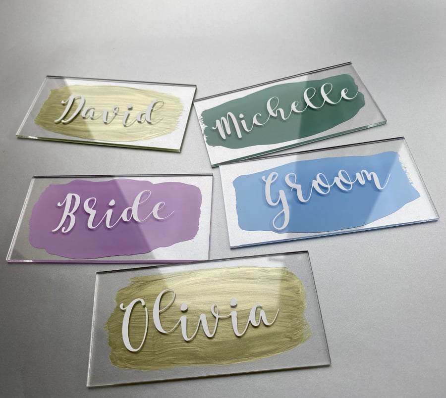 Personalised handpainted Acrylic NAME place CARDS Wedding table setting