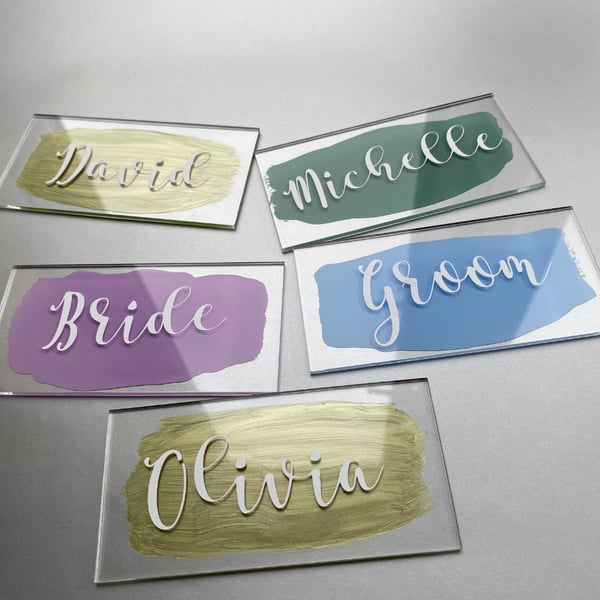 Personalised handpainted Acrylic NAME place CARDS Wedding table setting