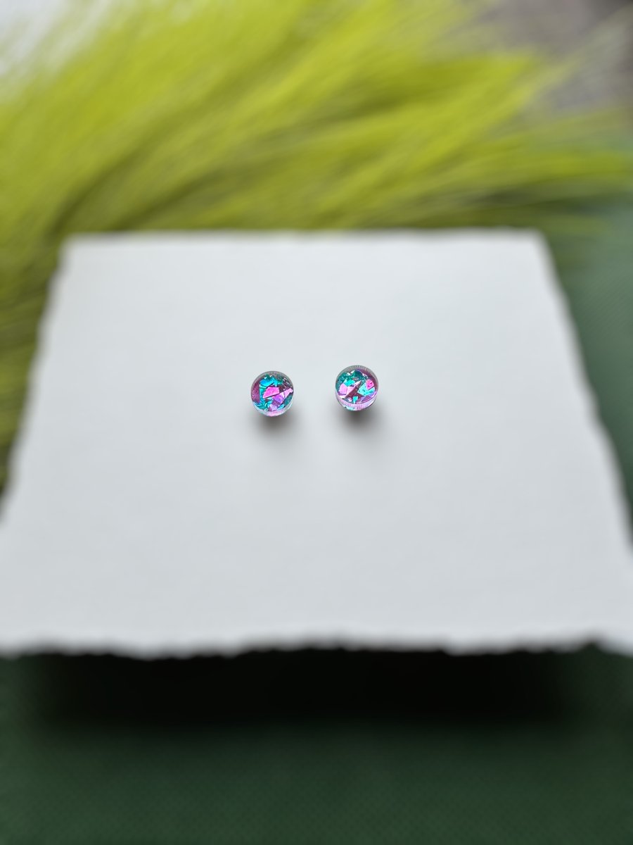 Pink & Blue Acrylic Confetti Circle Stud Earrings