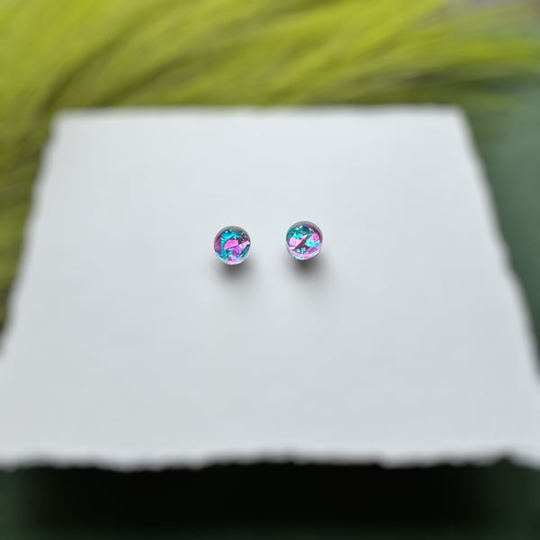 Pink & Blue Acrylic Confetti Circle Stud Earrings