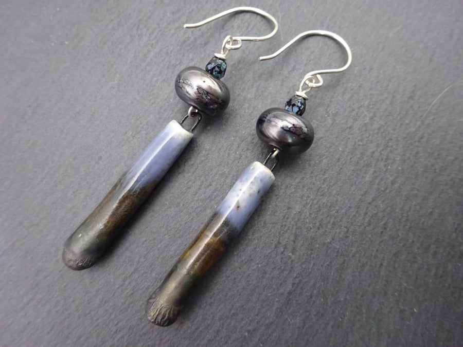 sterling silver earrings, lampwork glass and ceramic