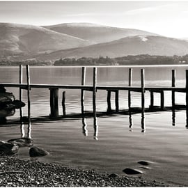 Derwent Water Brandelhow Lake District Cumbria B&W print  - Free UK Postage!