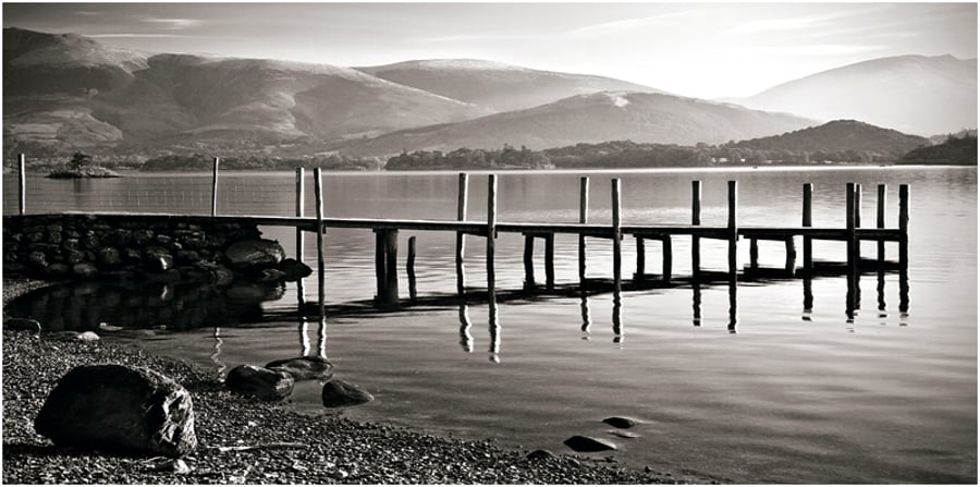 Derwent Water Brandelhow Lake District Cumbria B&W print  - Free UK Postage!