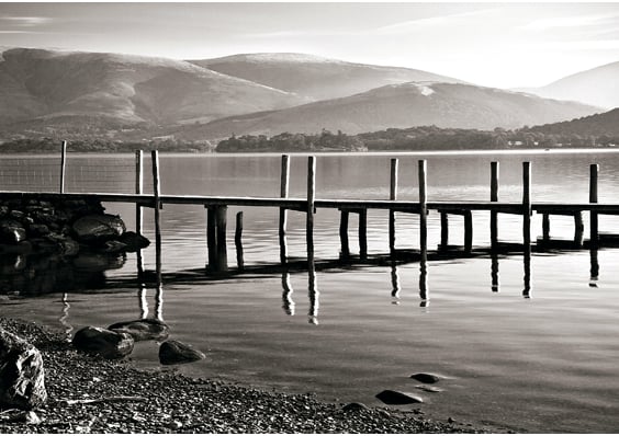 Derwent Water Brandelhow Lake District Cumbria B&W print  - Free UK Postage!