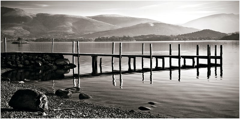 Derwent Water Brandelhow Lake District Cumbria B&W print  - Free UK Postage!