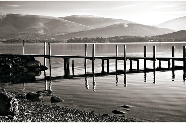 Derwent Water Brandelhow Lake District Cumbria B&W print  - Free UK Postage!