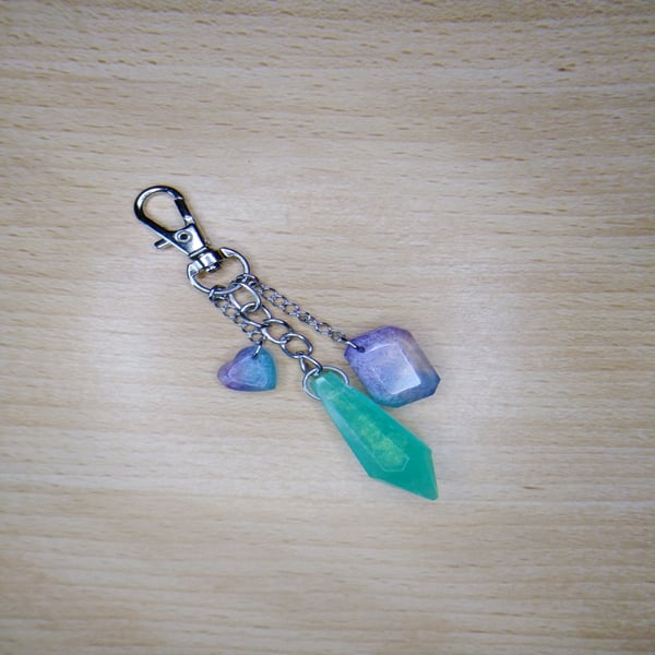 Green Shimmering Faux Crystal Bag Charm, Keyring