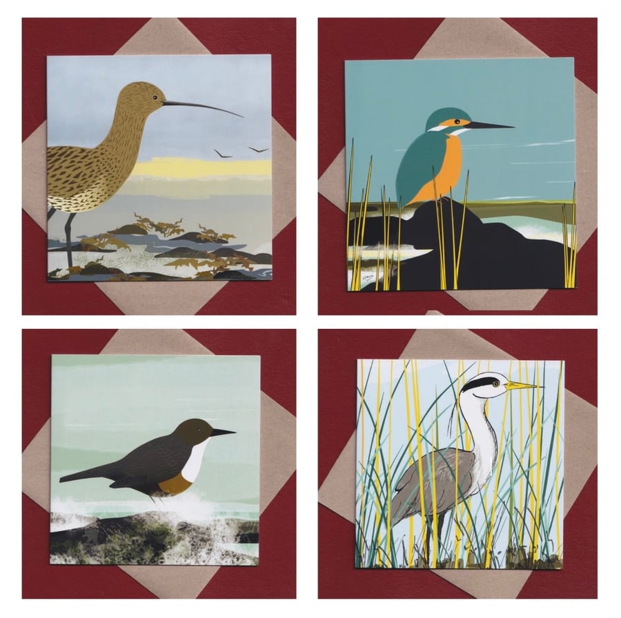 Greetings cards - birds of the river and estuary - pack of 4
