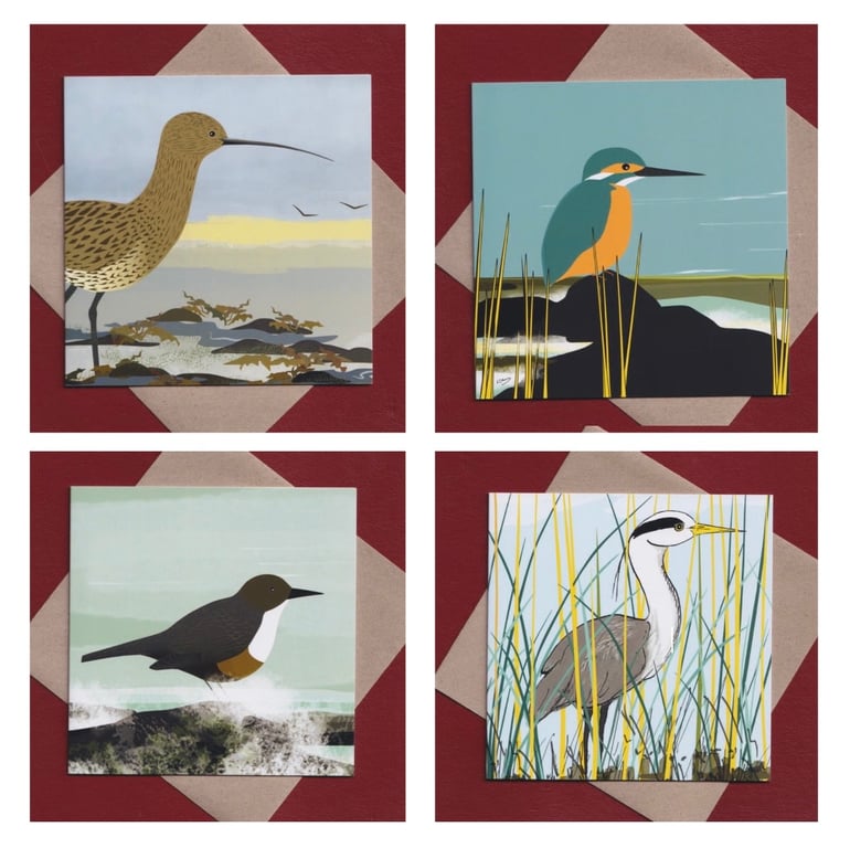 Greetings cards - birds of the river and estuary - pack of 4