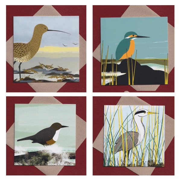 Greetings cards - birds of the river and estuary - pack of 4