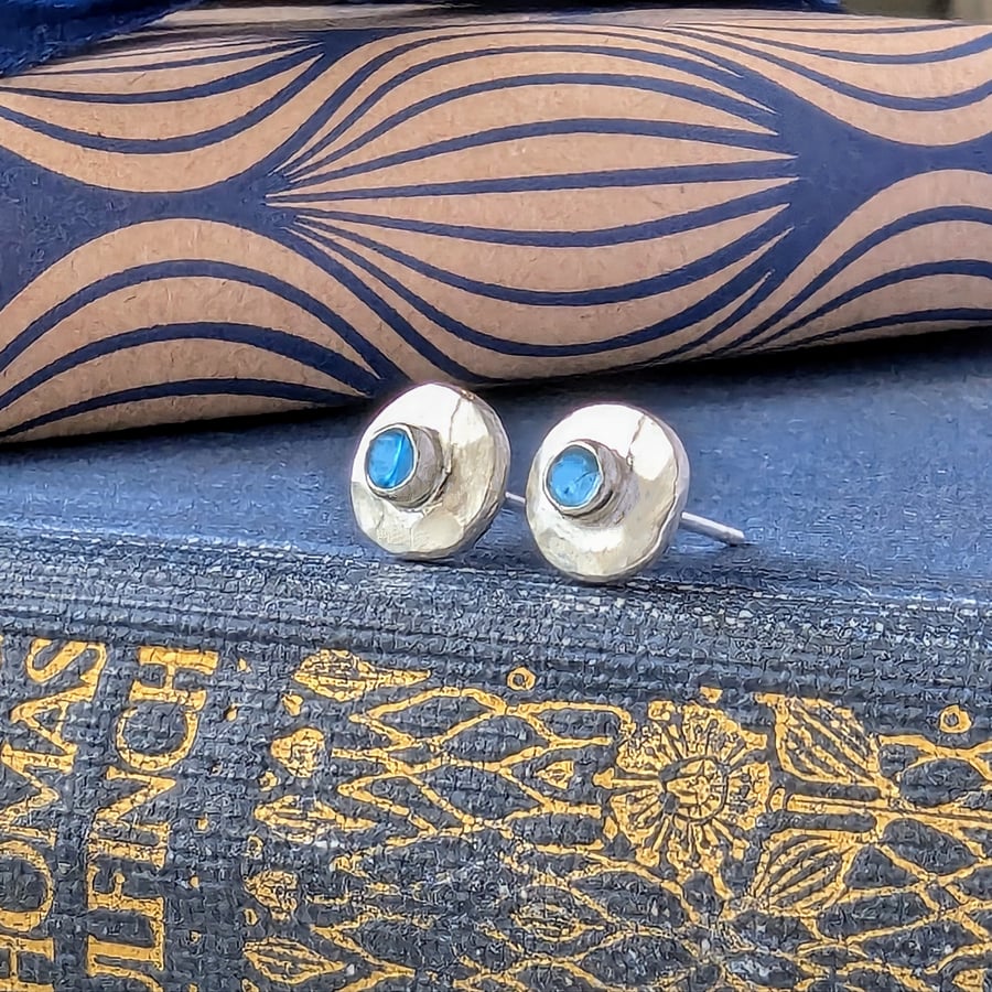 Recycled Sterling Silver silver stud earrings, silver topaz stud earrings