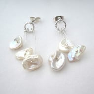 Pearl Earrings  -  Gentle Poppies Silver Drop Earrings, Freshwater Pearl.