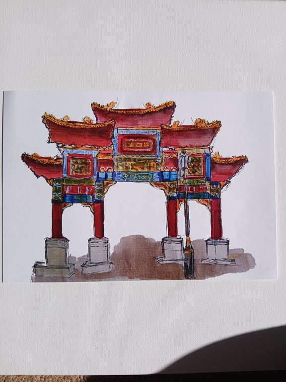 China Town Arch Liverpool watercolour print A5