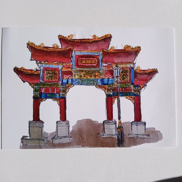 China Town Arch Liverpool watercolour print A5