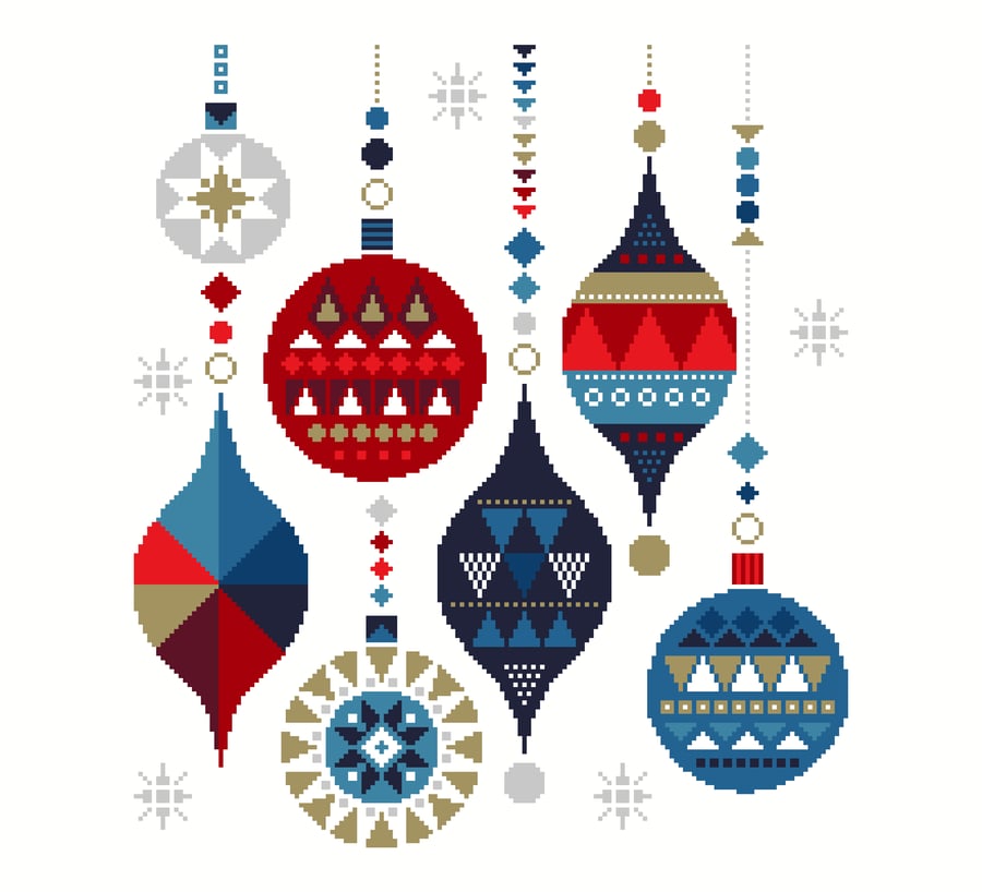 296 - Nordic Christmas Tree Baubles, geometric Scandinavian folk art style