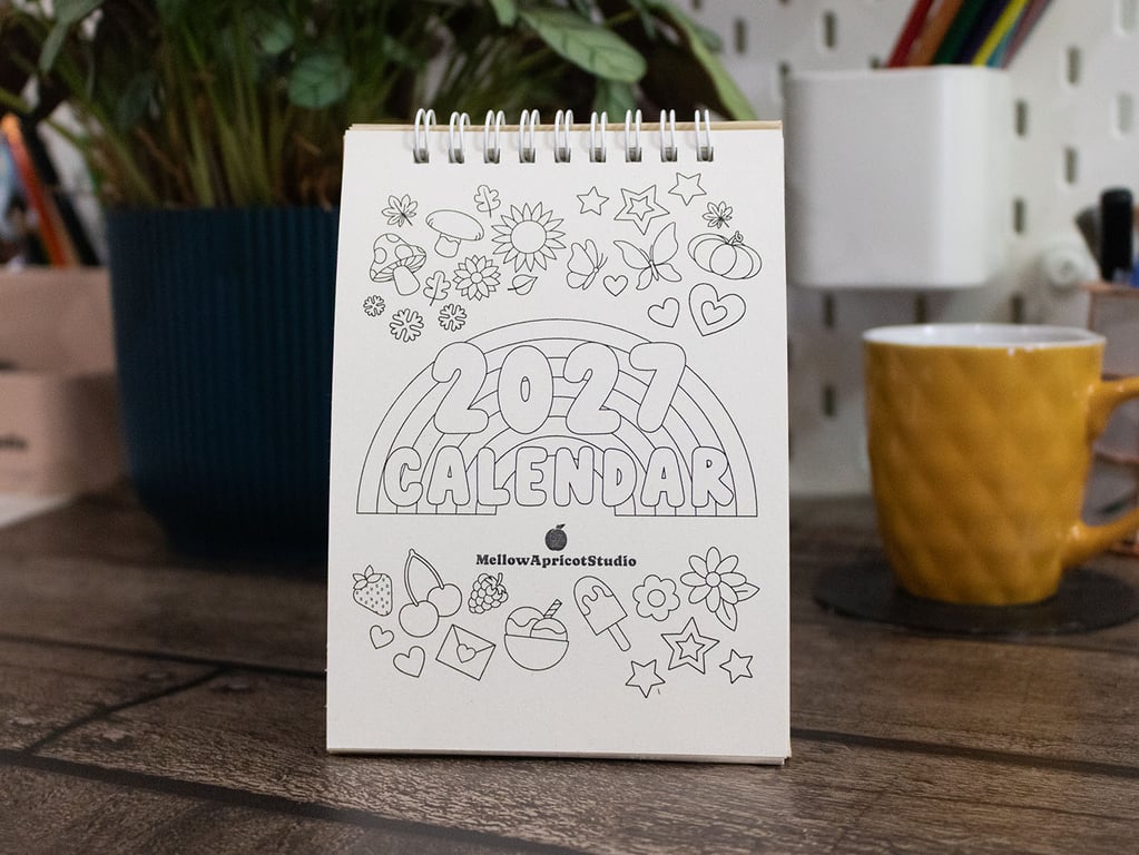 2027 Mini Colouring Desk Calendar with Journal Prompts