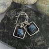 Royal blue dumortierite and silver square earrings