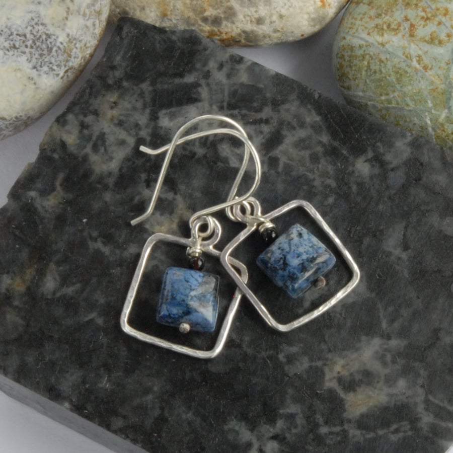 Royal blue dumortierite and sterling silver square earrings
