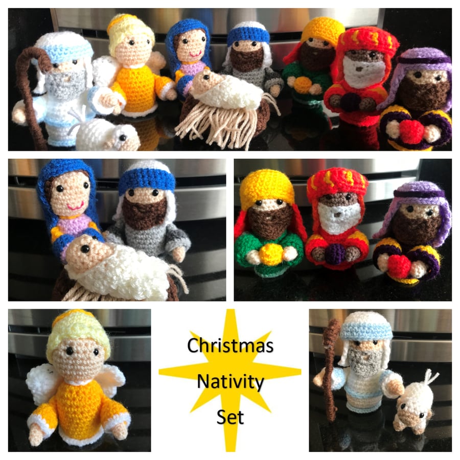 Crocheted Nativity Set Crib Scene Christmas Decoration