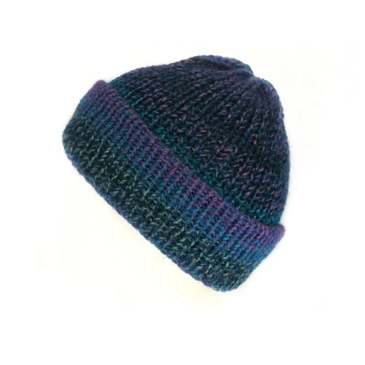 Indigo & green fisherman beanie, blue beanie hat, one size, acrylic yarn