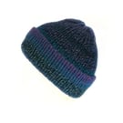Indigo & green fisherman beanie, blue beanie hat, one size, acrylic yarn