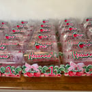 6 Personalised Straberries themed party boxes, party bags 