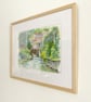Framed Impressionist Watercolour Painting Village Street  Bridge Over River  - Image 3