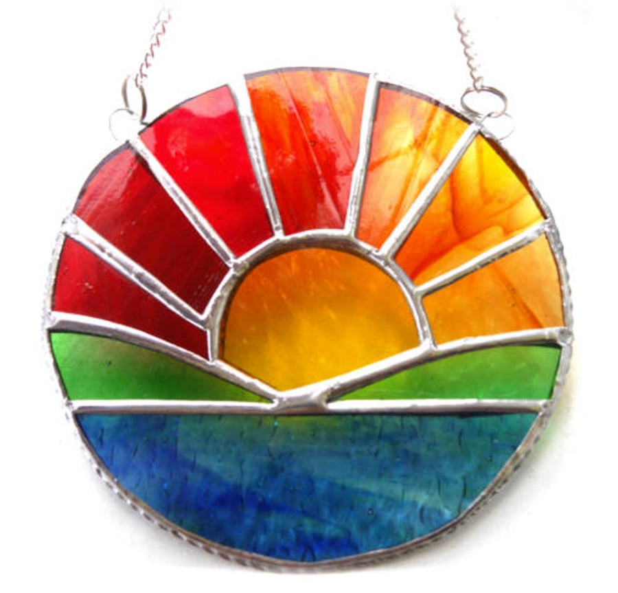 Sunrise Picture Stained Glass Suncatcher Handmade Sea Ring 074
