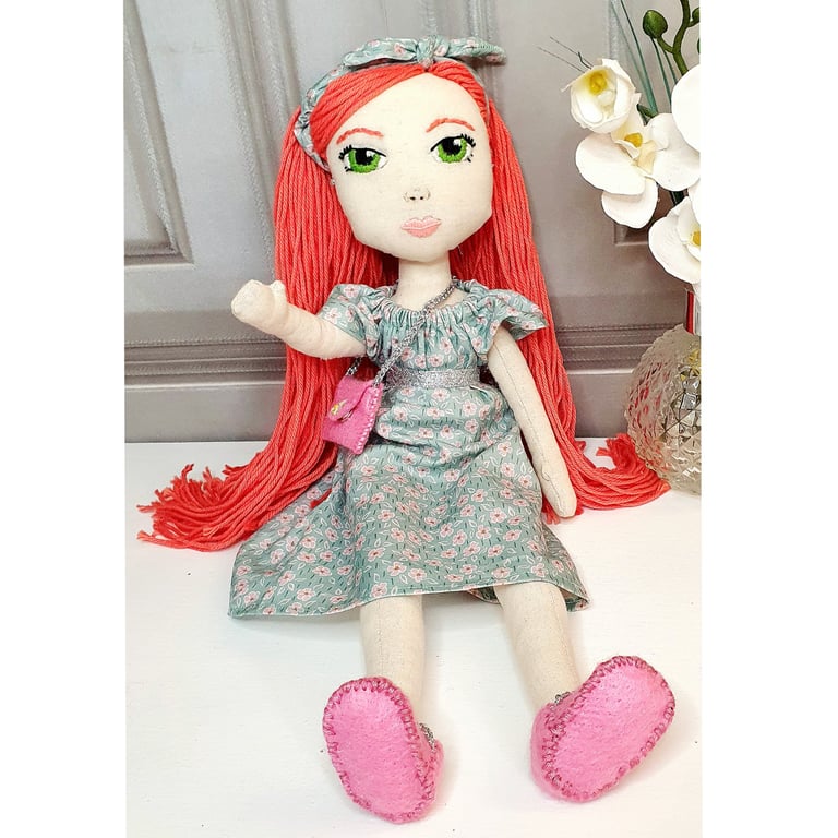 Isabelle - Vintage style, Handmade Heirloom Doll, Embroidered Face, 100% cotton
