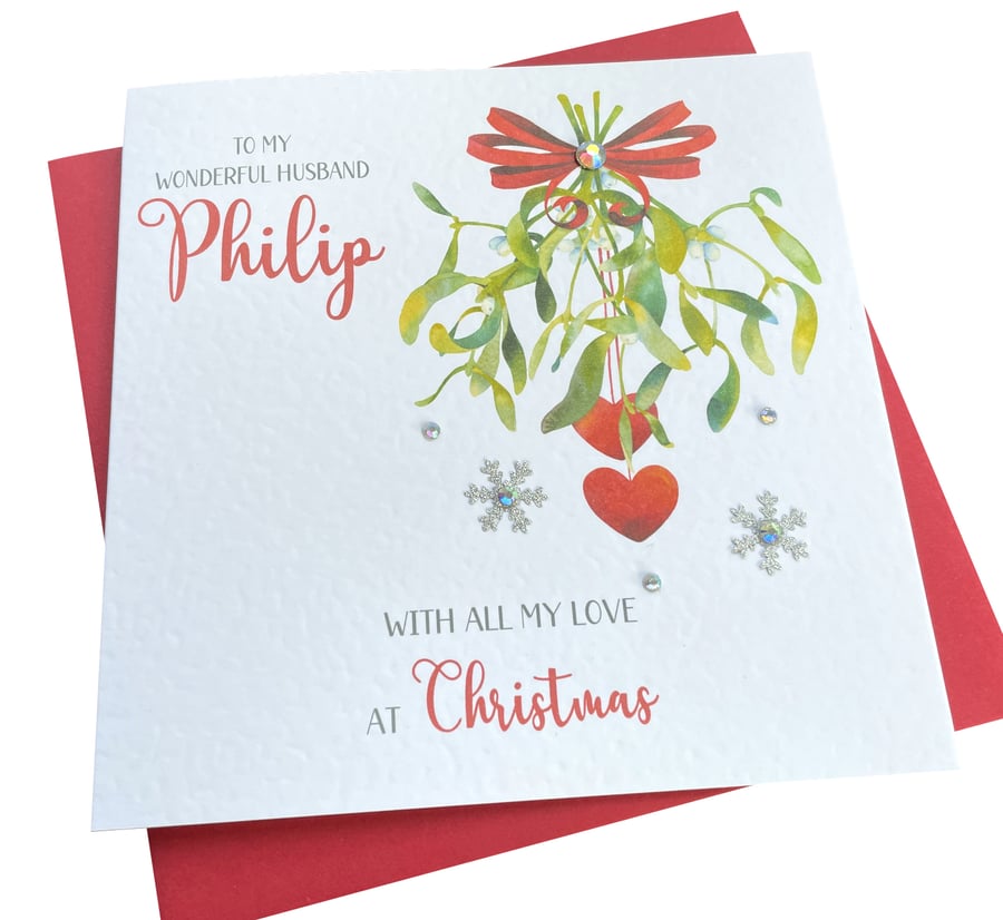 Handmade Personalised Mistletoe Christmas Card-Girlfriend-Husband-Boyfriend-Wife