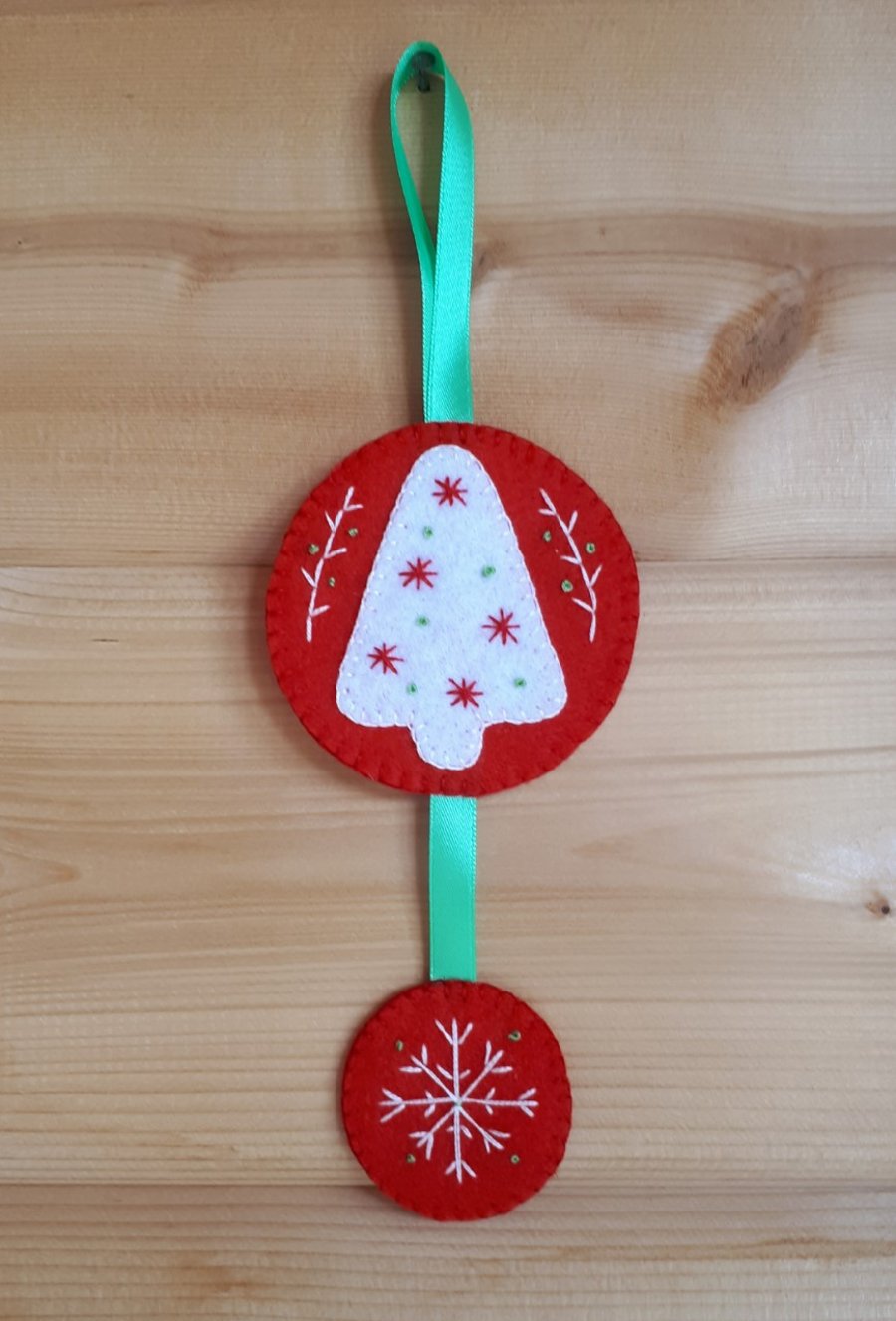 Christmas Tree & Snowflake Hanging Ornament Red