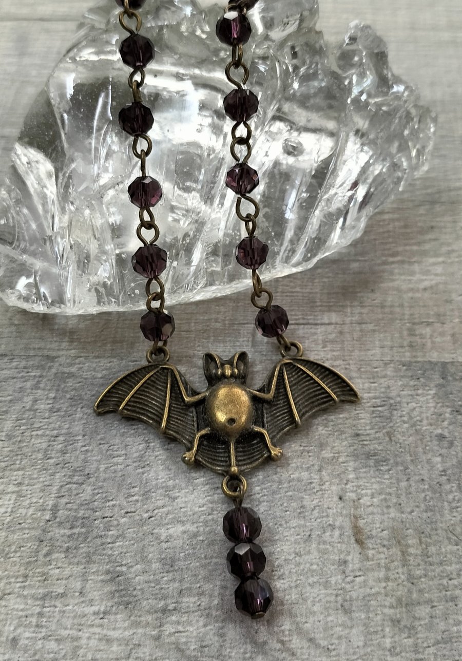 HN8 Purple beaded bat necklace