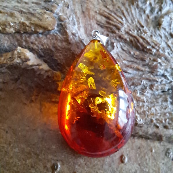 Amber Ombre Sunset and Sterling Silver Necklace. Baltic Amber, Gift for Her