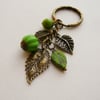 Antique Bronze Leaf and Green Howlite Keyring  KCJ897
