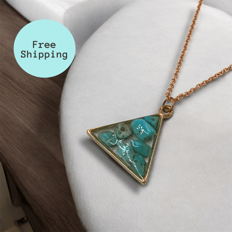 Magnesite Rose Gold plated Triangle Worry Stone Pendant Necklace - Free Postage