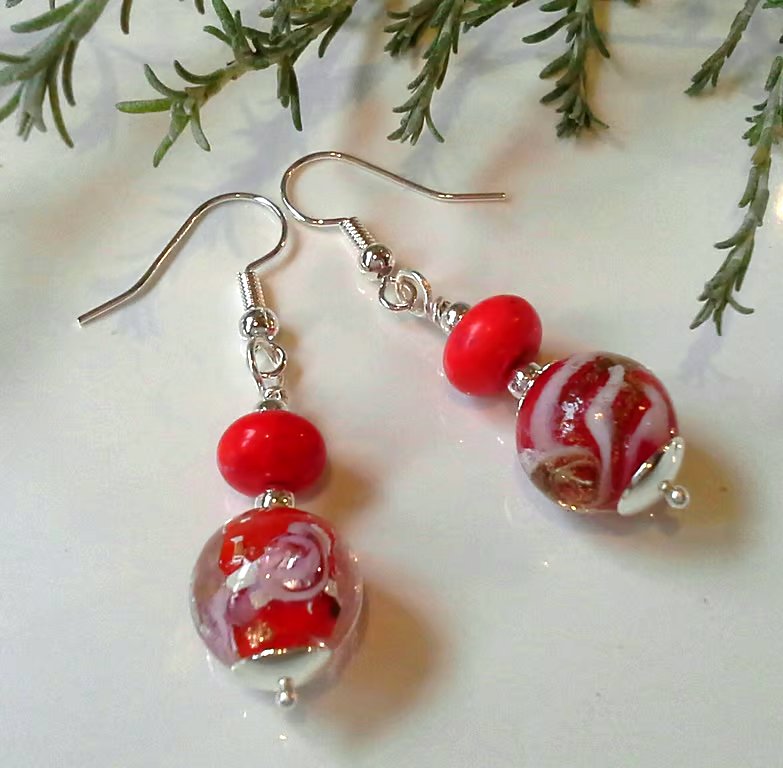 Vanitian Murano Glass & Howlite Earrings Silver Plated 