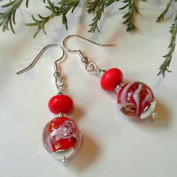 Vanitian Murano Glass & Howlite Earrings Silver Plated 