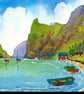 Boats, Fjord, Norway, Original Watercolour, in 14 x 11 '' Mount, Home Decor - Image 1
