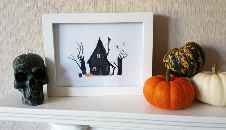 Witch house illustration art print, spooky art print