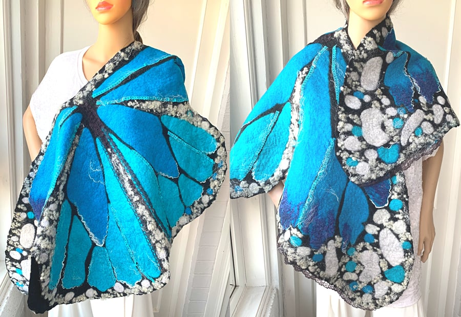 felted wool scarf ,shawl-BUTTERFLY-