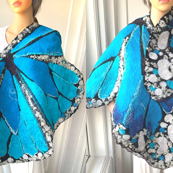 felted wool scarf ,shawl-BUTTERFLY-