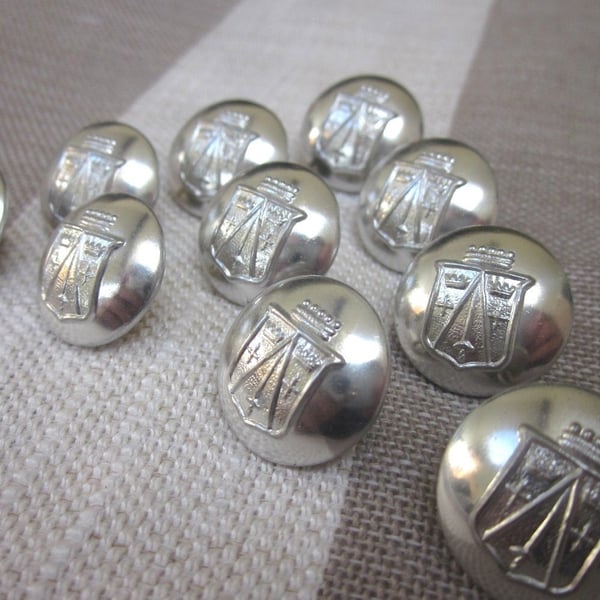 10 Silver Bright Shield Boss Metal Shank Buttons
