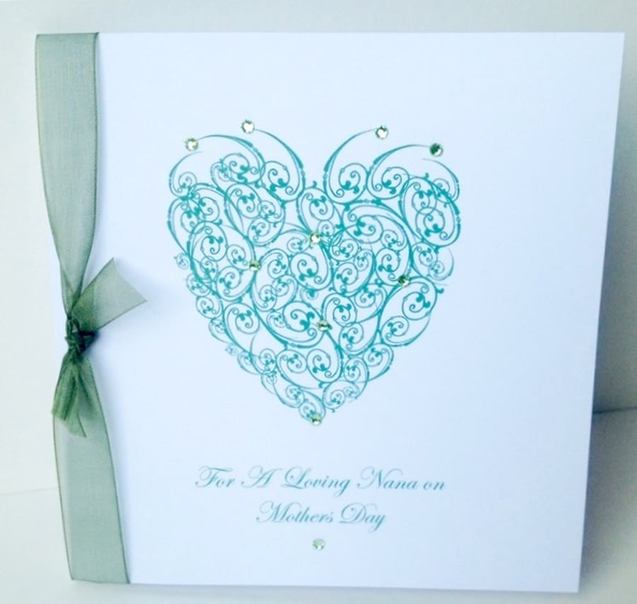 Mother's Day,Greeting Card,Nana,'Crystal Heart'Design,Handmade Card